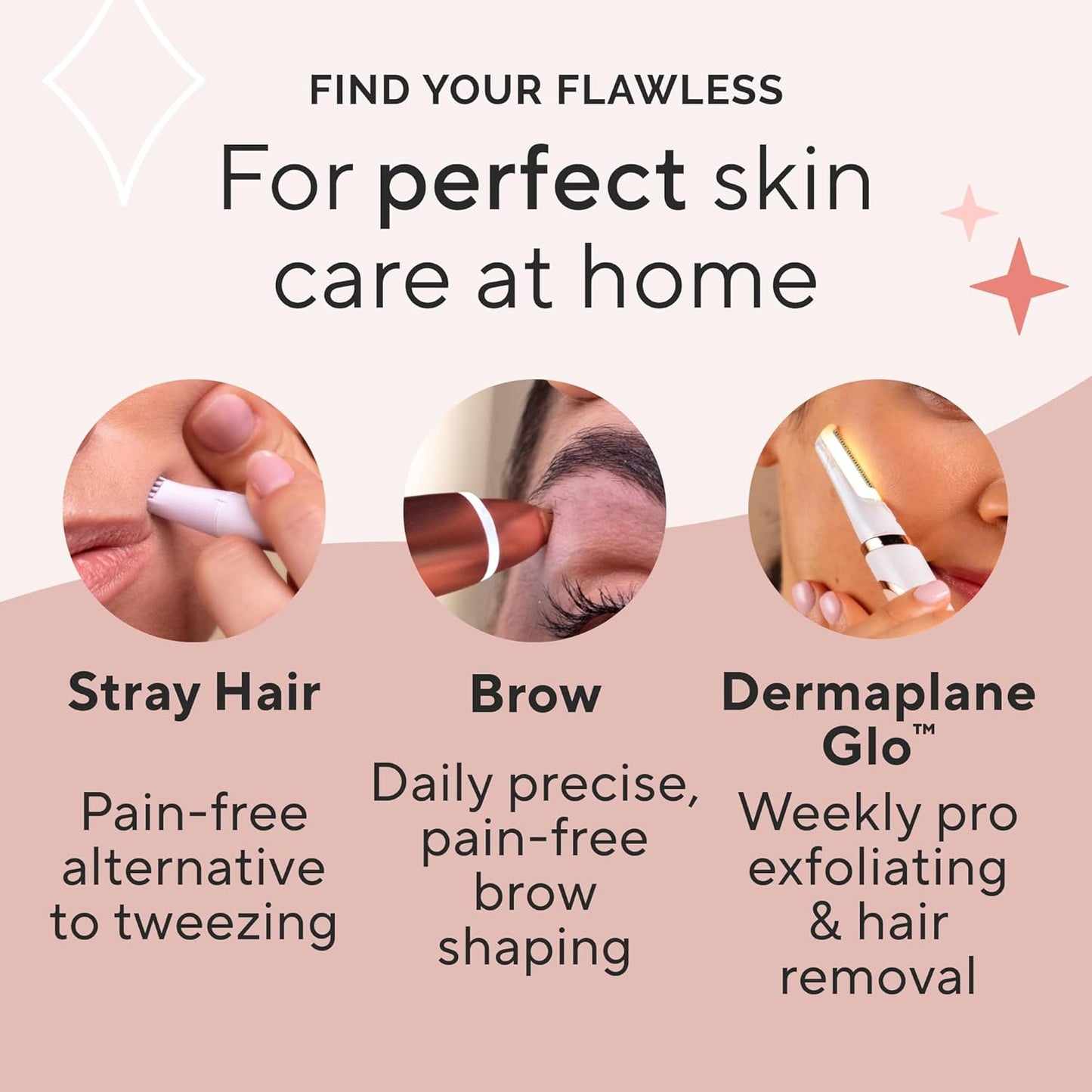 Máy Tẩy Lông Mặt Finishing Touch Flawless cho Phụ Nữ - Dao Cạo Điện Màu Vàng Hồng, Có Đèn LED và Bao Bì Tái Chế