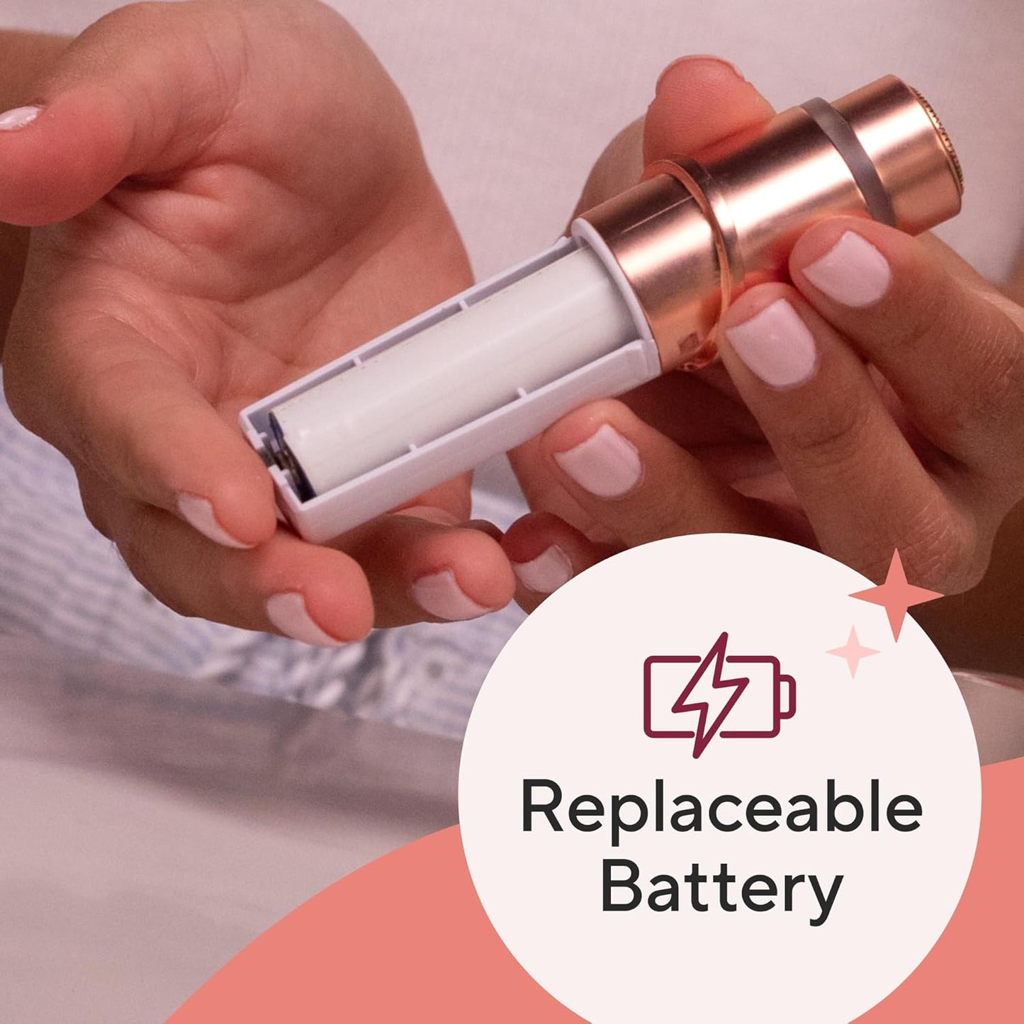 Máy Tẩy Lông Mặt Finishing Touch Flawless cho Phụ Nữ - Dao Cạo Điện Màu Vàng Hồng, Có Đèn LED và Bao Bì Tái Chế