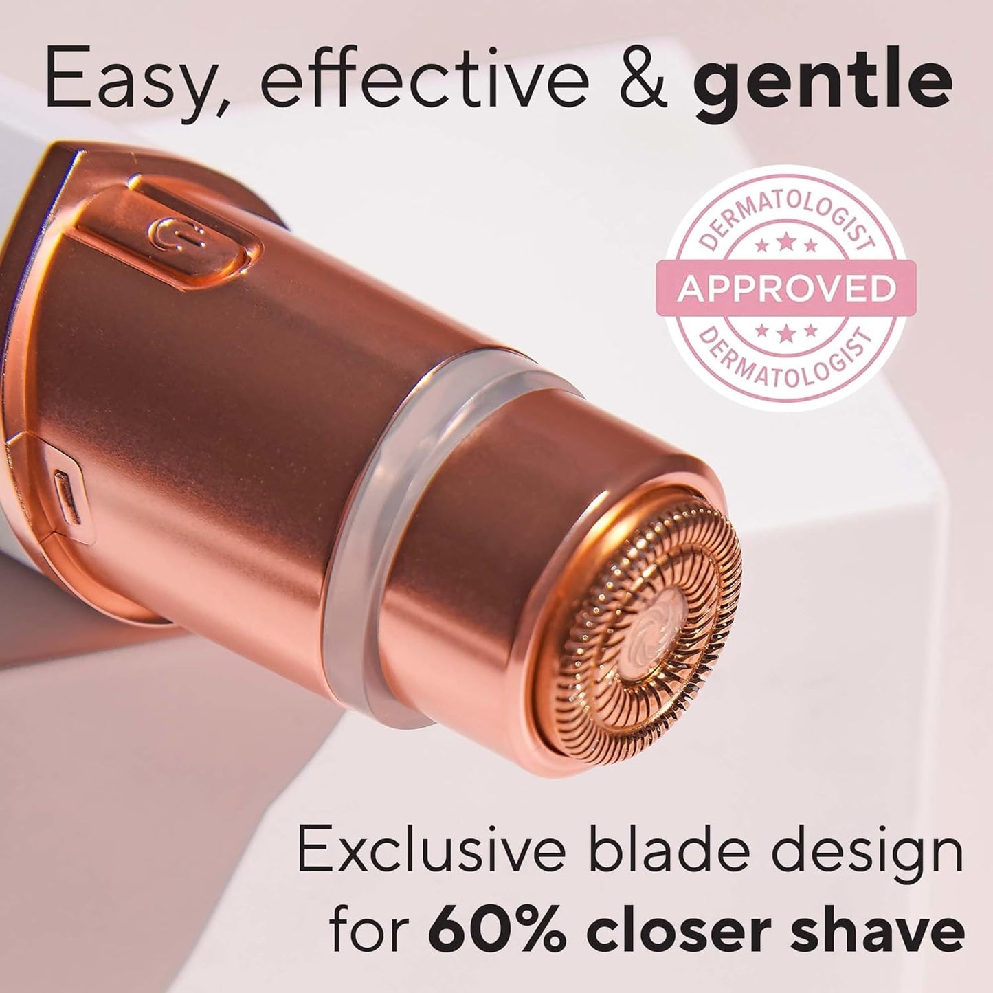 Máy Tẩy Lông Mặt Finishing Touch Flawless cho Phụ Nữ - Dao Cạo Điện Màu Vàng Hồng, Có Đèn LED và Bao Bì Tái Chế