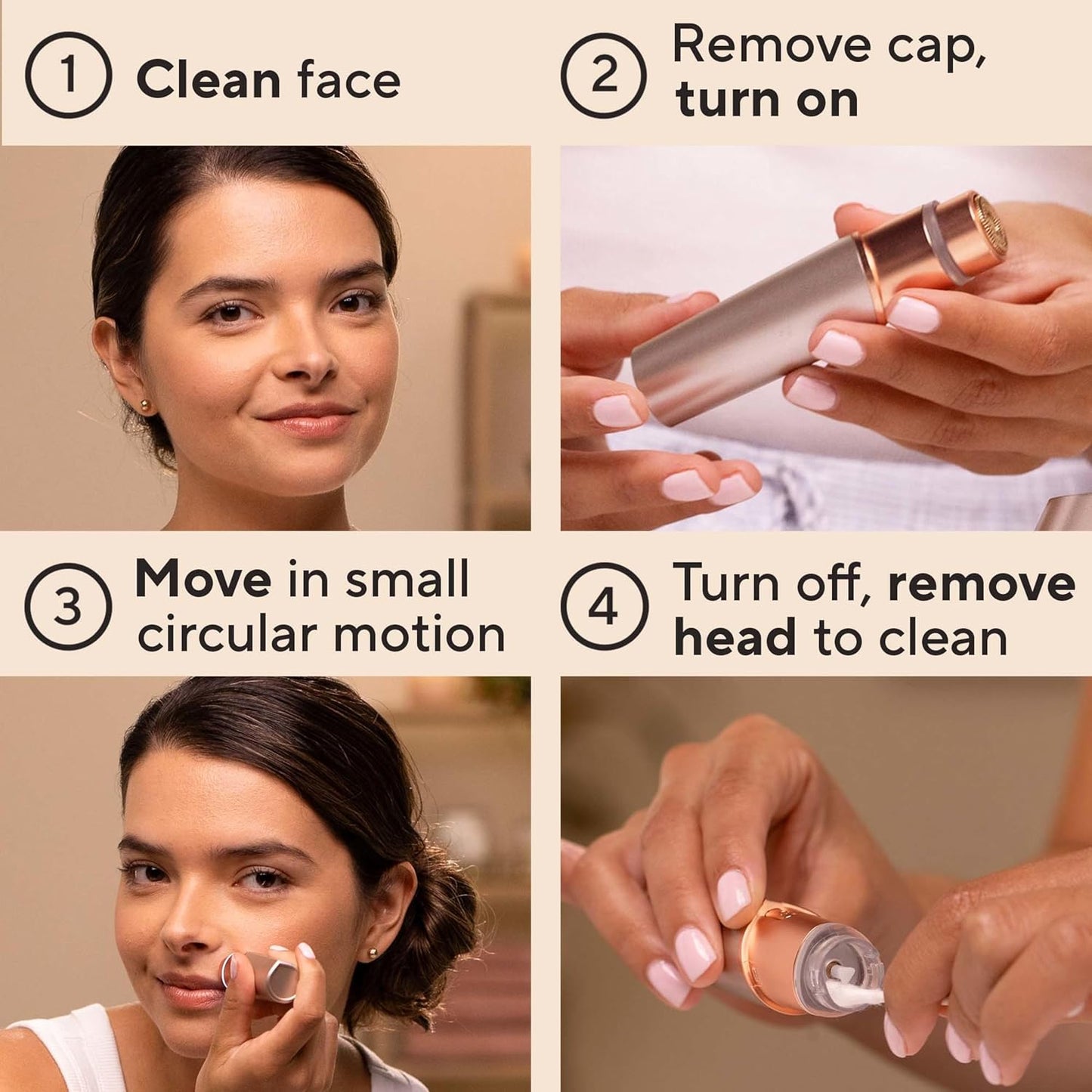 Máy Tẩy Lông Mặt Finishing Touch Flawless cho Phụ Nữ - Dao Cạo Điện Màu Vàng Hồng, Có Đèn LED và Bao Bì Tái Chế