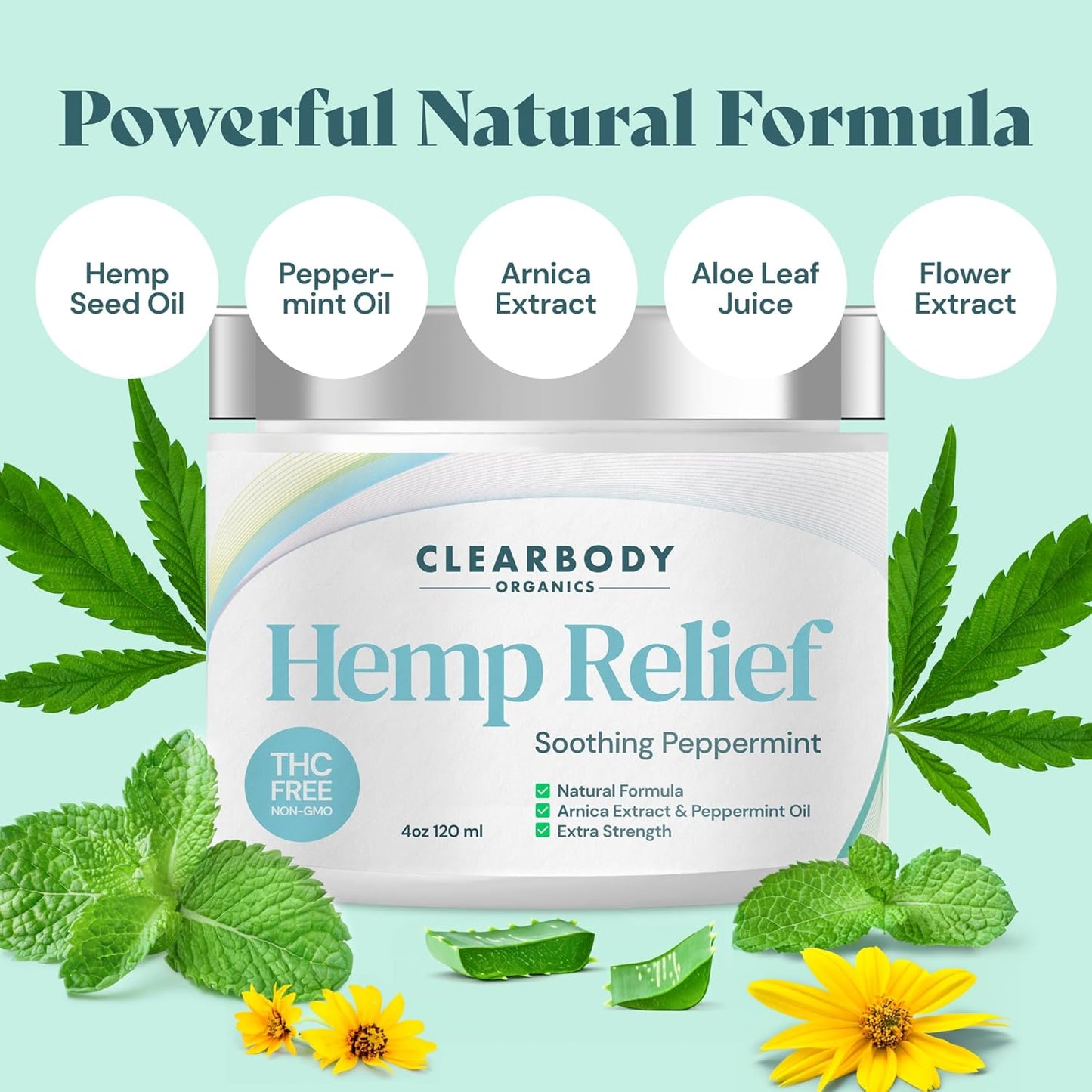 Natural Herbal Relief Cream – Soothing Peppermint & Arnica Blend for Back, Joints, Neck, and Muscles – 4 oz | USA Made