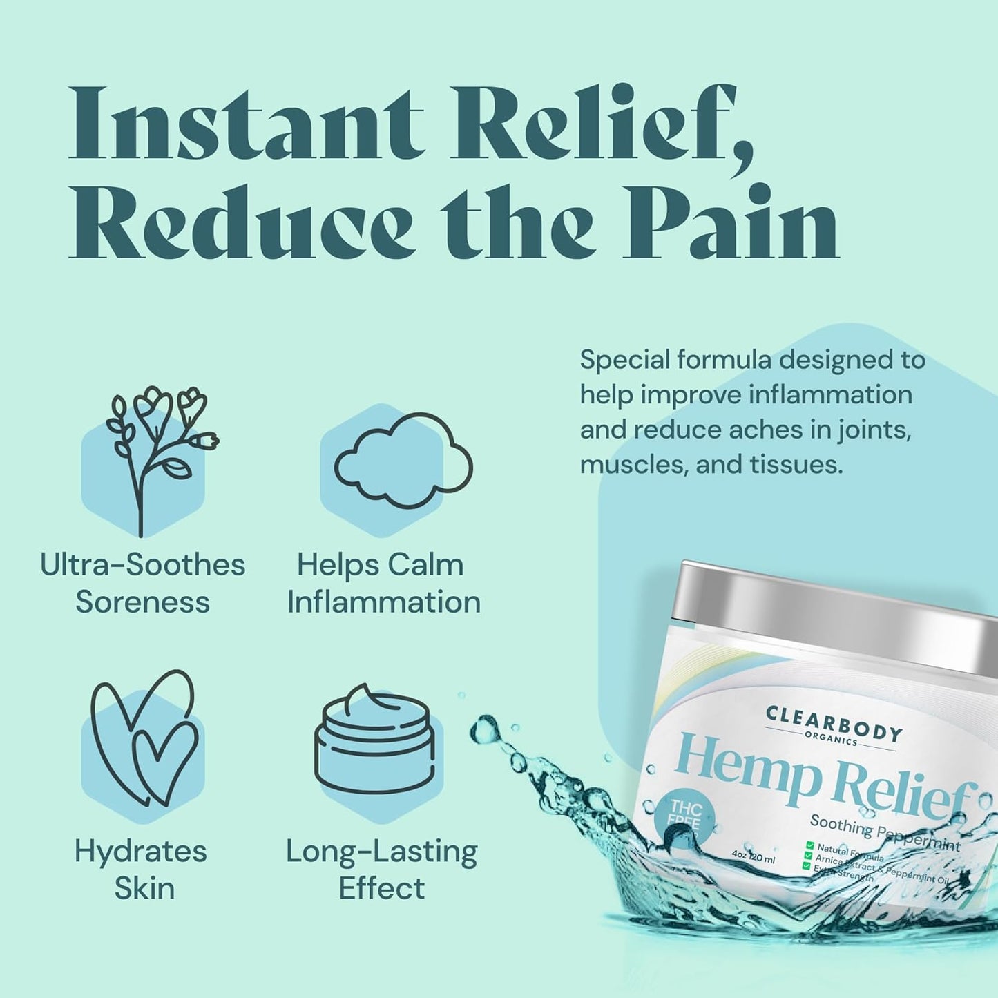 Natural Herbal Relief Cream – Soothing Peppermint & Arnica Blend for Back, Joints, Neck, and Muscles – 4 oz | USA Made