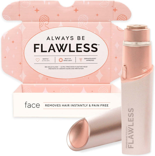 Máy Tẩy Lông Mặt Finishing Touch Flawless cho Phụ Nữ - Dao Cạo Điện Màu Vàng Hồng, Có Đèn LED và Bao Bì Tái Chế