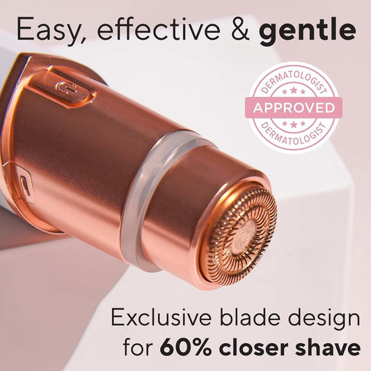 Máy Tẩy Lông Mặt Finishing Touch Flawless cho Phụ Nữ - Dao Cạo Điện Màu Vàng Hồng, Có Đèn LED và Bao Bì Tái Chế